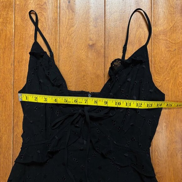 Storia Babydoll Black Dress Lined Sz M Eyelet Spaghetti Strap Cutouts Flirty Y2K - Picture 13 of 13